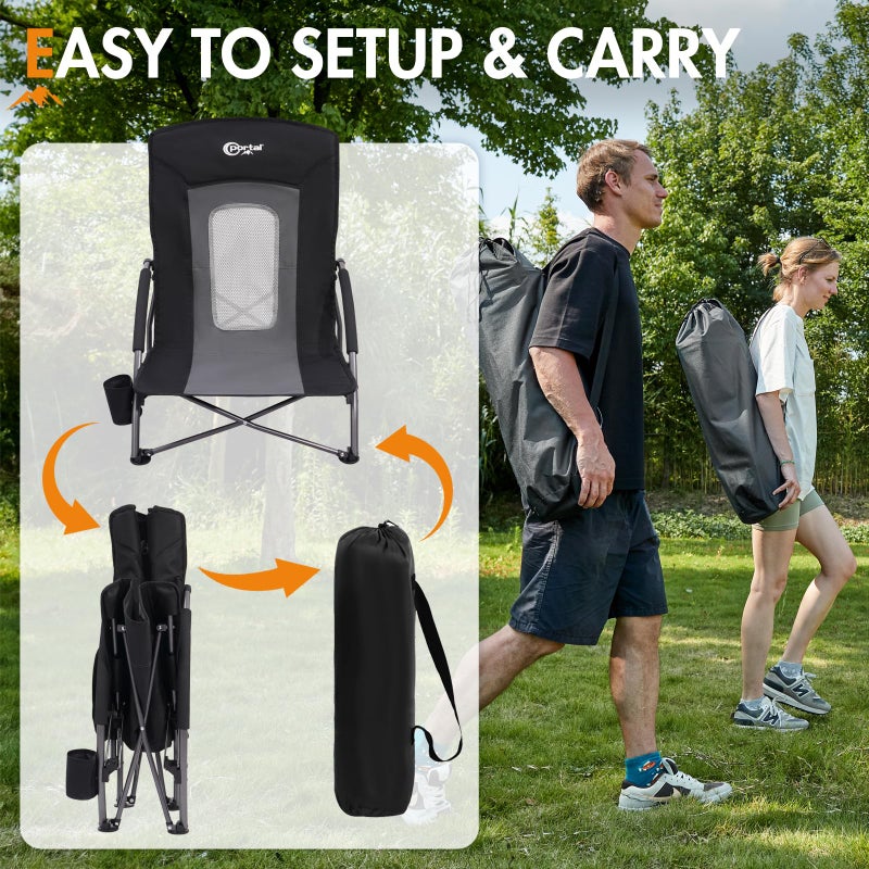 PORTAL Beach Camping Folding Chairs for Adults Low Portable Chair with Cup Holder High Mesh Back for Outdoor Lawn Sand Travel Festival Concert, 300LBS - Image 4